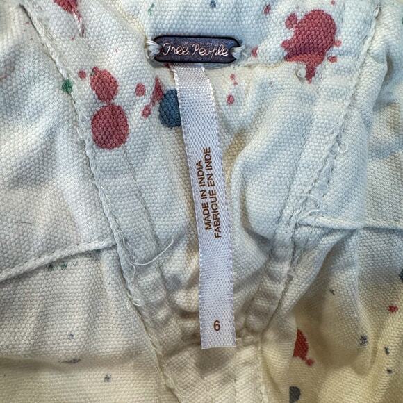 Free People Belted Painter Pants Ecru Utility Paint Splatter Slouchy Cargo SZ 6 - Picture 7 of 14